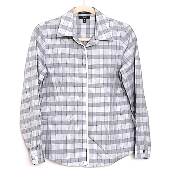 Foxcroft Grey Cotton Plaid Non-Iron Fitted Shirt - Size 10P - Picture 1 of 7